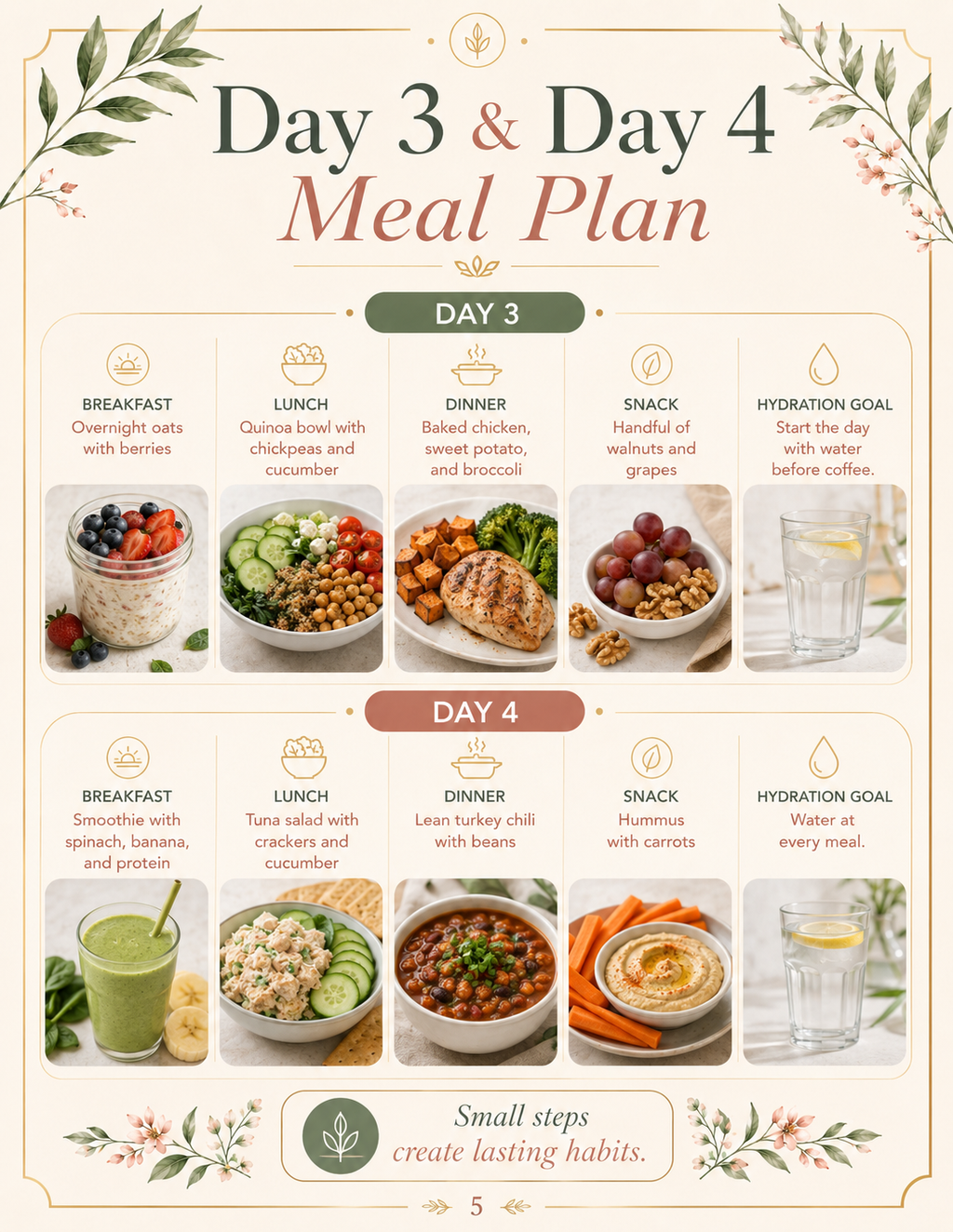 Day 3 meal plan page with nourishing breakfast, lunch, and dinner ideas