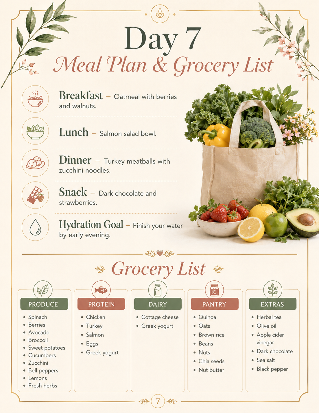 Day 5 meal plan page with healthy daily meals and snacks