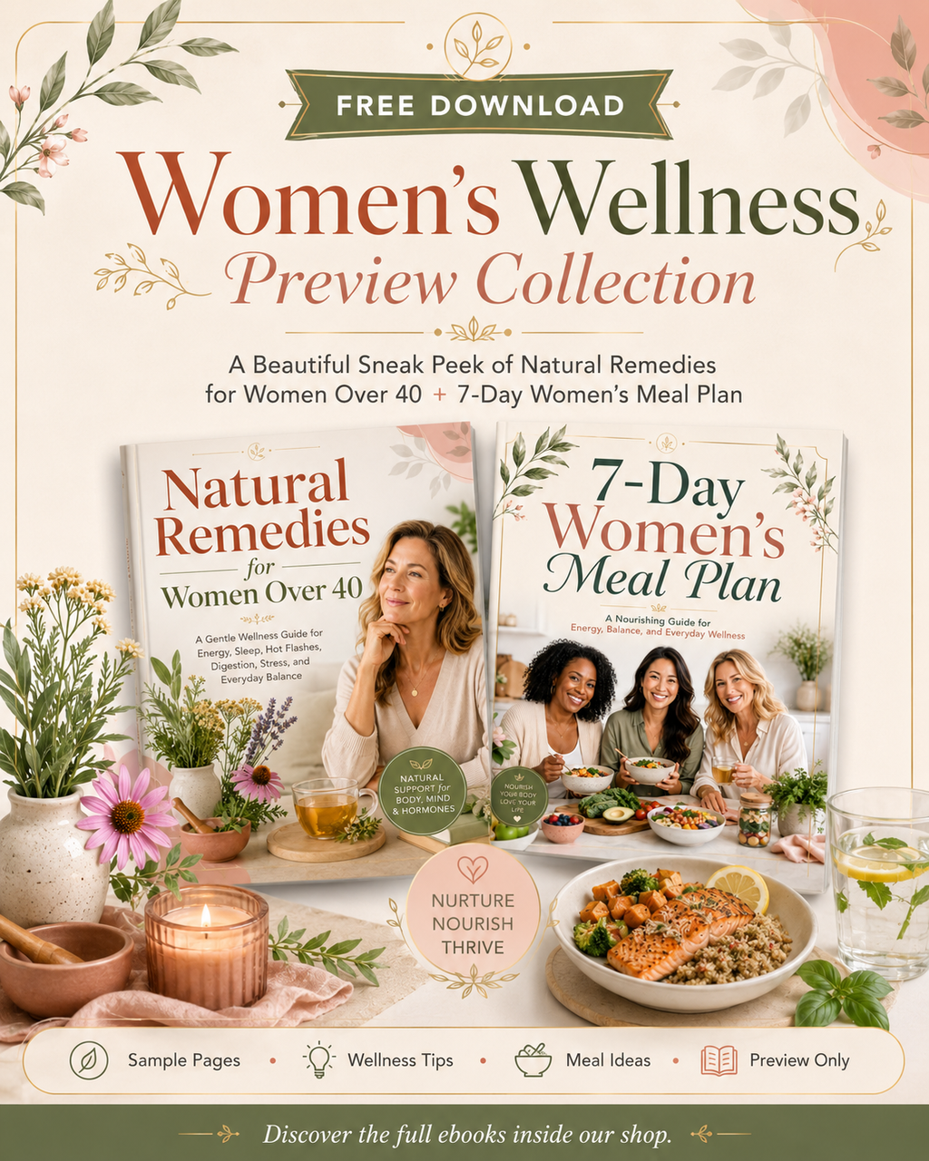 Cover of the free Women's Wellness Preview Collection ebook from Rory's Digital & Nutritional Products