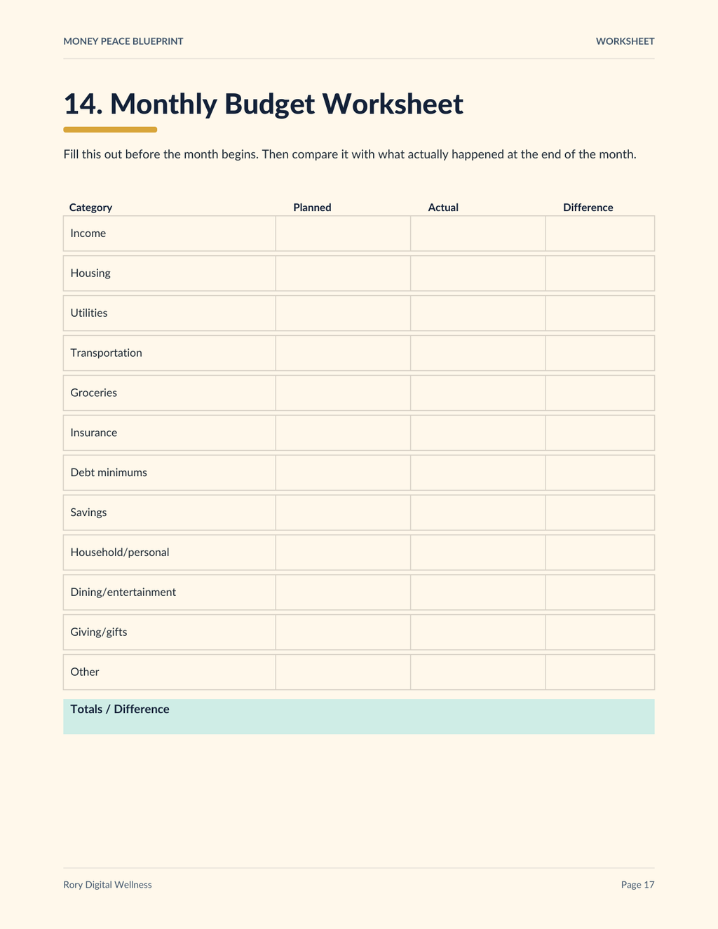 Money Peace Blueprint
