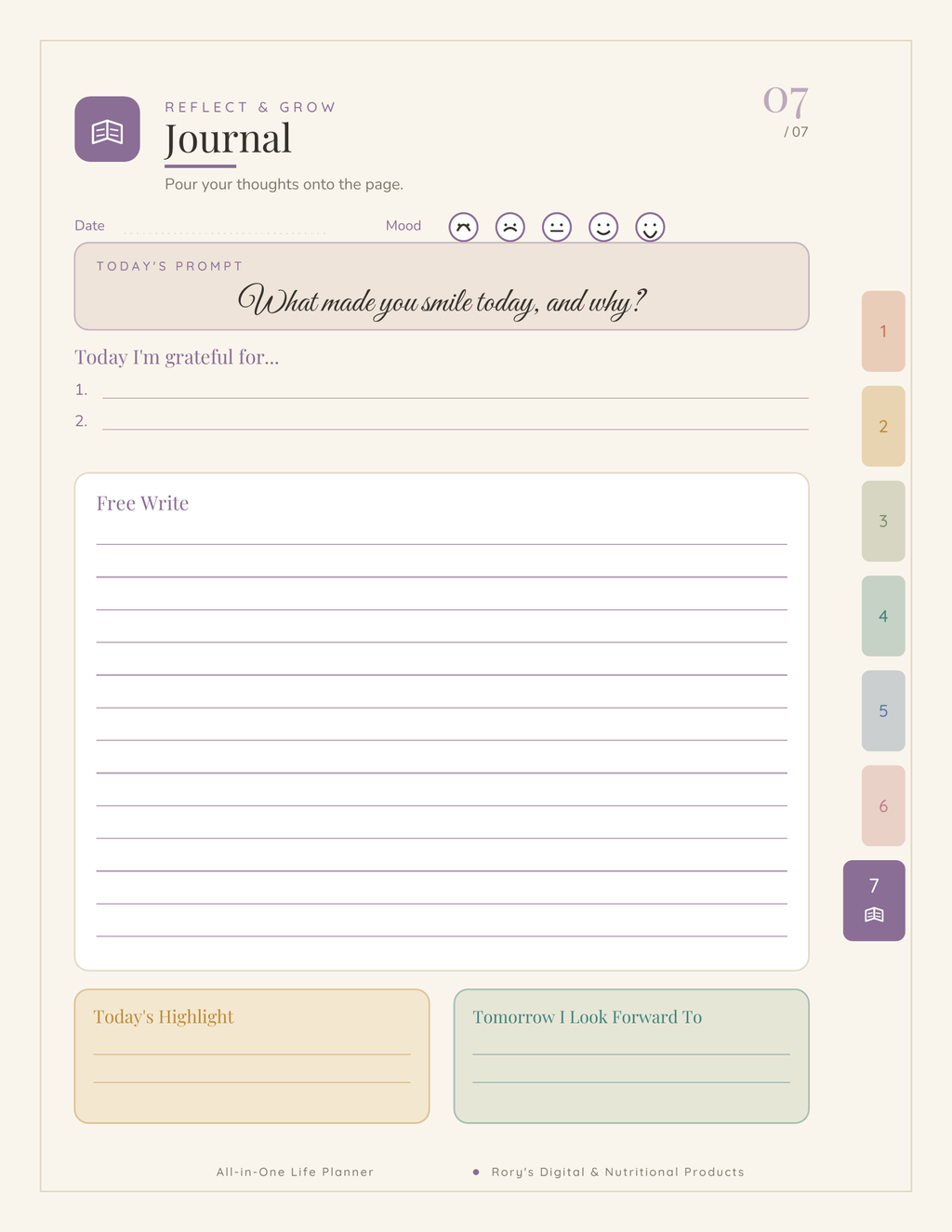 Life Planner — journal page