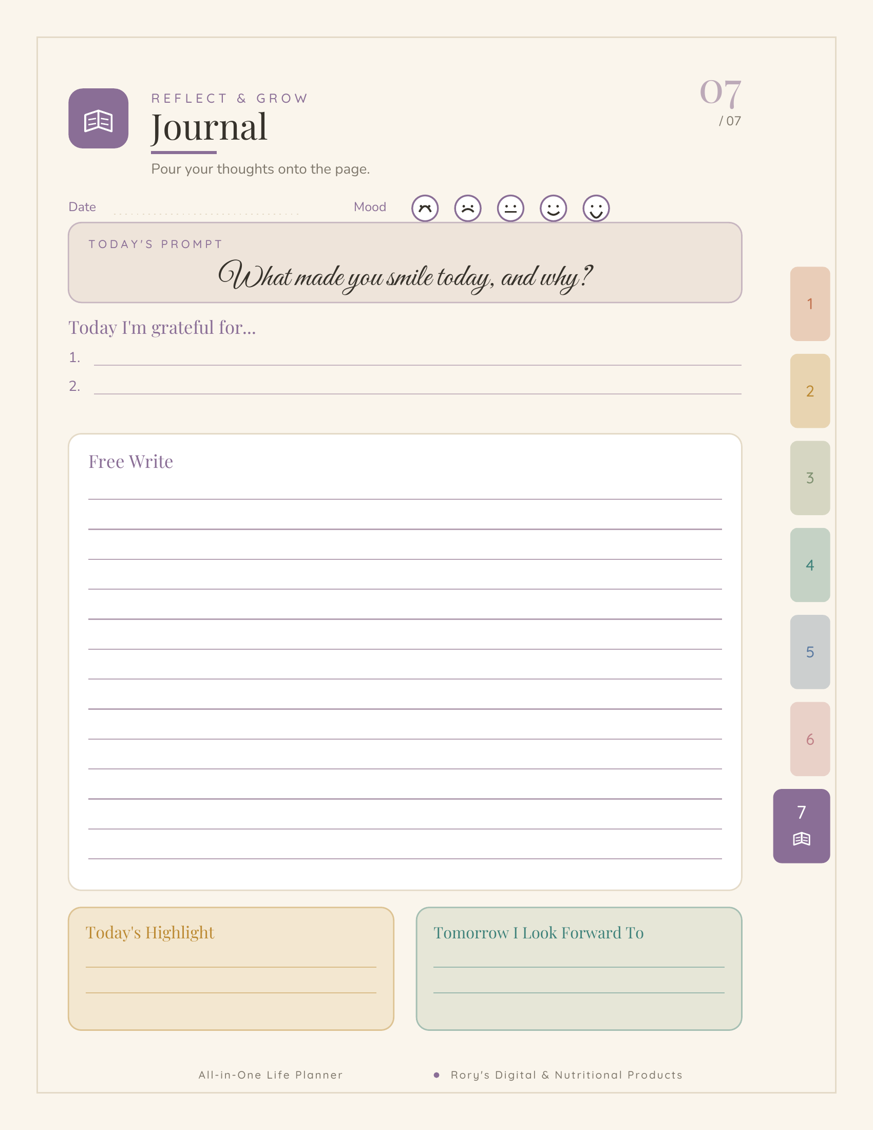 Life Planner — journal page